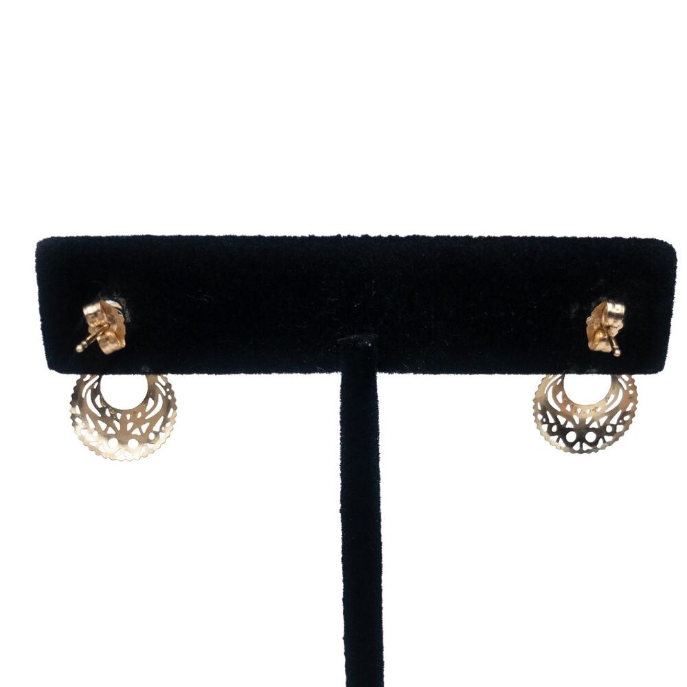 14k Solid Gold Filigree Dangle Earrings - image 6